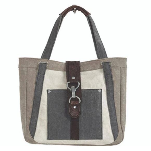 Mona B. Nora Up-cycled and Re-cycled Canvas Tote/Shoulder Bag with Vegan Leather - Picture 1 of 9